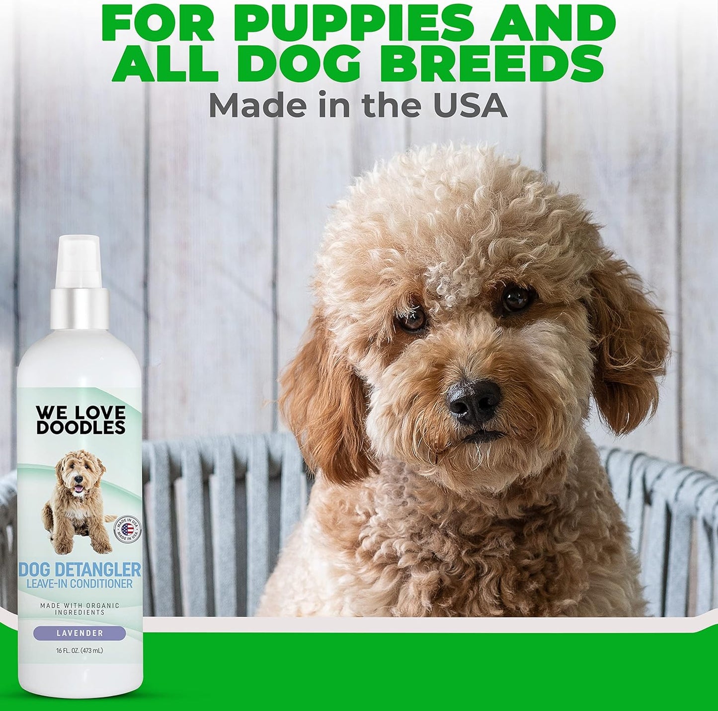 We Love Doodles Dog Detangler Spray - Leave-In Conditioner for Dogs - Dog Detangling Spray - Dematting Spray for Dogs - Tangle Remover - Made in the USA - Large 16 Fl Oz (Lavender)