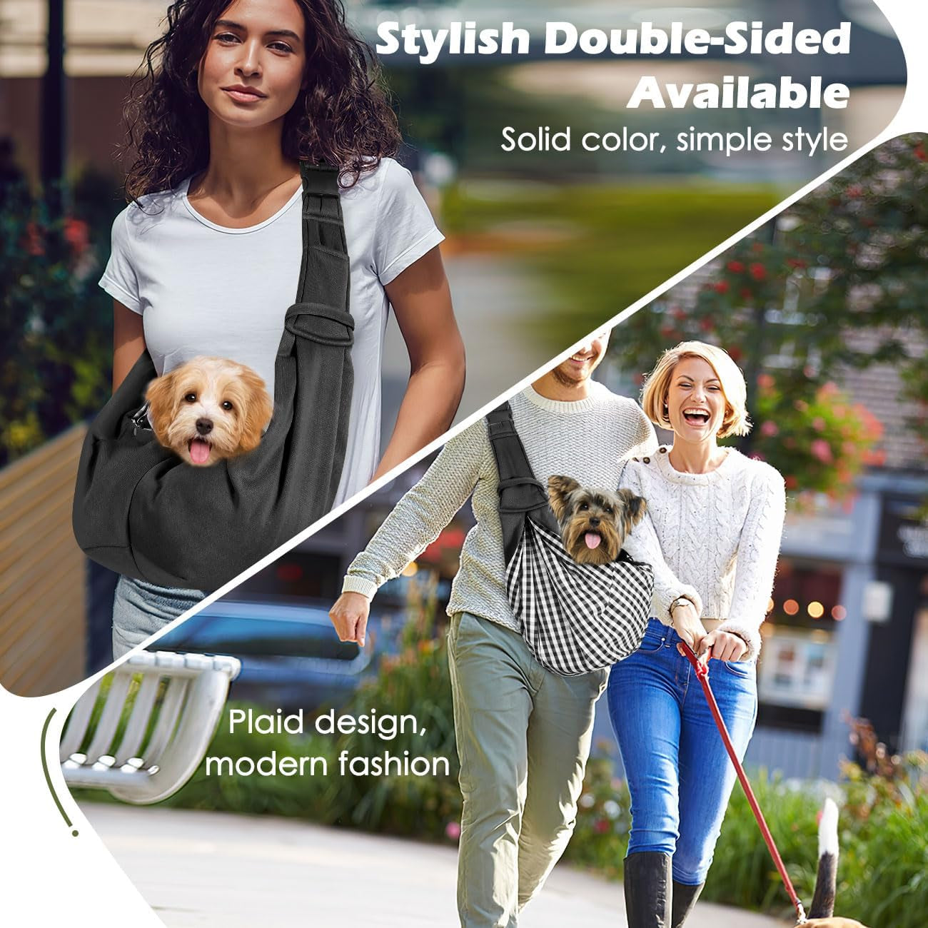 Pawaboo Dog Sling Carrier for Small Dogs, Reversible Hand Free Dog Carrier Sling with Adjustable Strap Buckle & Safety Leash - Soft Pouch and Tote - Suitable for Carry Small Dogs and Cats, up to 12Lbs