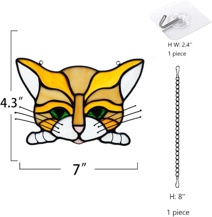 BOXCASA Orange Cat Decor Stained Glass Suncatchers for Windows,Cat Gifts for Cat Lovers Gifts for Women Stained Glass Window Hanging,Funny Cat Themed Gifts for Women Mom Grandma Friends