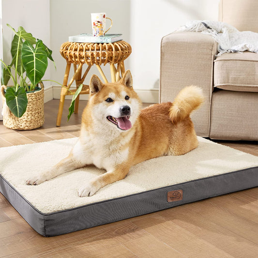 Bedsure Large Dog Crate Bed - Big Orthopedic Waterproof Dog Beds with Removable Washable Cover for Large Dogs, Egg Crate Foam Pet Bed Mat, Suitable for Dogs up to 75 Lbs