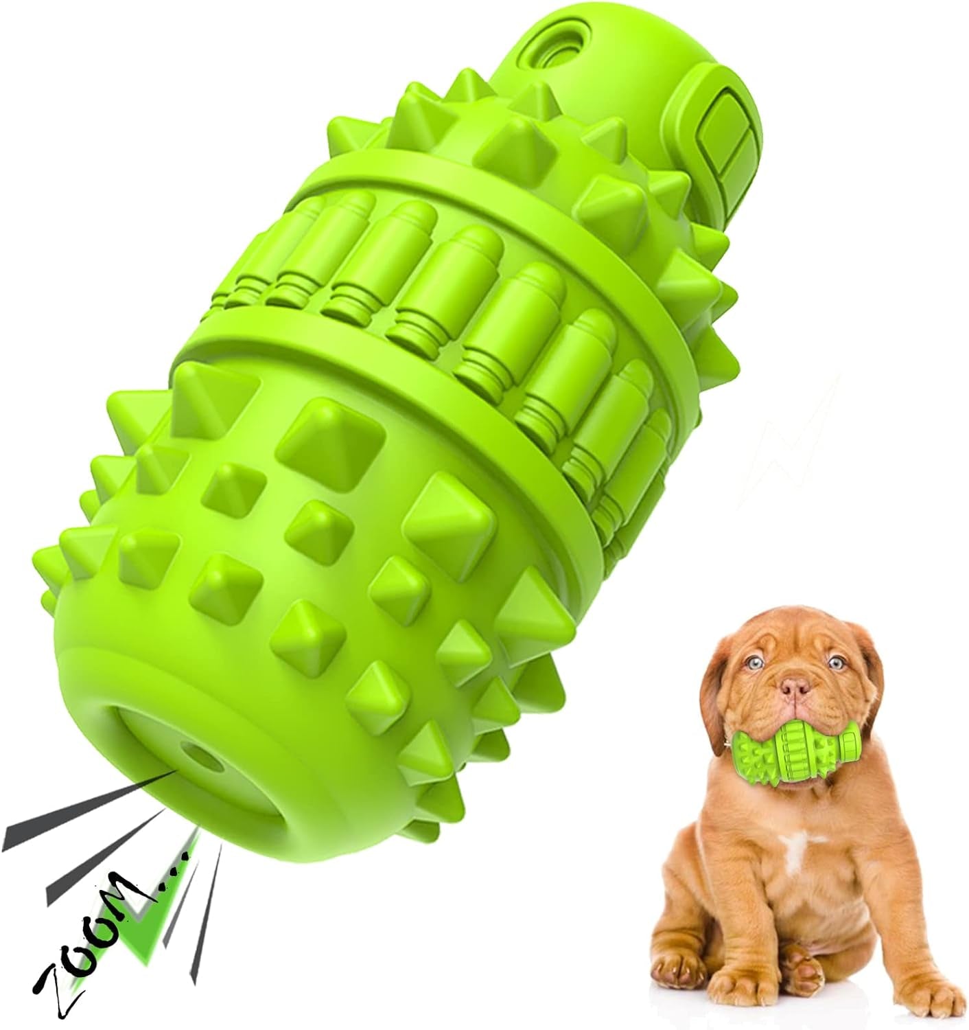 Natural Rubber Dog Toy for Small Medium Breed Aggressive Chewer Super Power Dog Chew Toys Squeaky Dog Birthday Toy Dog Toothbrush Interactive Tough Durable Dog Toys(Green,Small)