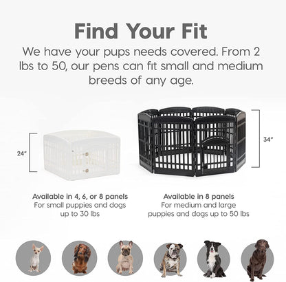 IRIS USA 24" Exercise 4-Panel Pet Playpen with Door and Square Training Pad Holder Set, Dog Playpen & Potty Pad Holder for Puppies and Small Dogs, Easy Assemble, Easy Storing, Floor Protection, Black