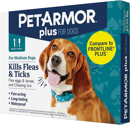 Petarmor plus Flea and Tick Prevention for Dogs, Dog Flea and Tick Treatment, 1 Dose, Waterproof Topical, Fast Acting, Medium Dogs (23-44 Lbs)