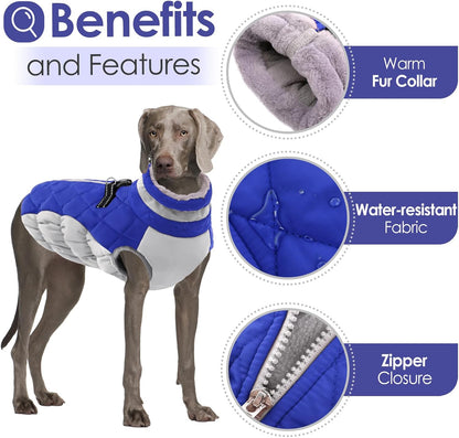 AOFITEE Dog Coat, Warm Dog Jacket Dog Winter Coats, Reflective Turtleneck Dog Fleece Vest with Harness Built in, Waterproof Windproof Dog Snow Jacket Snowsuit for Small Medium Large Dogs, Blue S