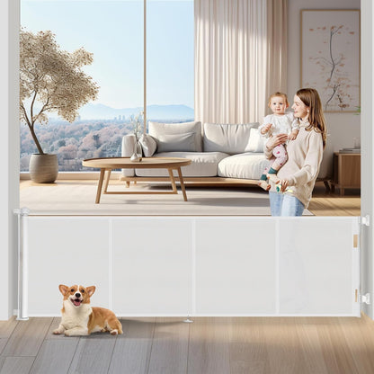 Upgrade 200 Inch Retractable Baby Gates Extra Wide with Reinforced Strip Design to Prevent Crawling Through, 200" Retractable Dog Gate, 34" Tall, Retractable Gate for Indoor/Outdoor(White)