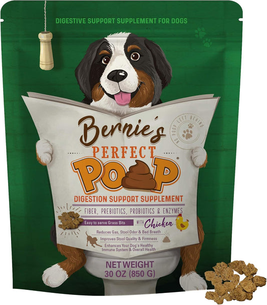 Perfect Poop Digestion & General Health Supplement for Dogs: Fiber, Prebiotics, Probiotics & Enzymes Relieve Digestive Conditions, Optimize Stool, and Improve Health (Chicken, 30.0 Oz)