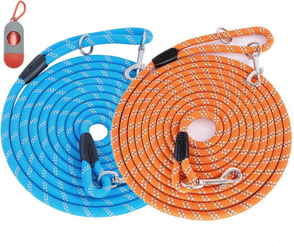 (2 Pack) Long Dog Leash for Dog Training 15FT/30FT/50FT, Dog Rope with Reflective Thread for Large Medium Small Dogs, Dog Tie-Out Cable Lead for Hunting, Camping&Backyard