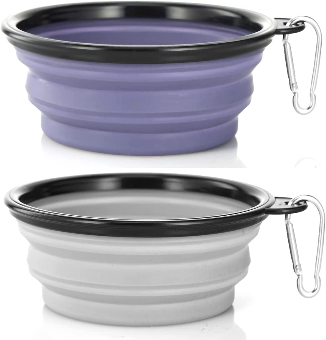 Dog Bowl Pet Collapsible Bowls, 2 Pack Collapsible Dog Water Bowls for Cats Dogs, Portable Pet Feeding Watering Dish for Walking Parking Traveling with 2 Carabiners (Small, Purple & Concrete Gray)