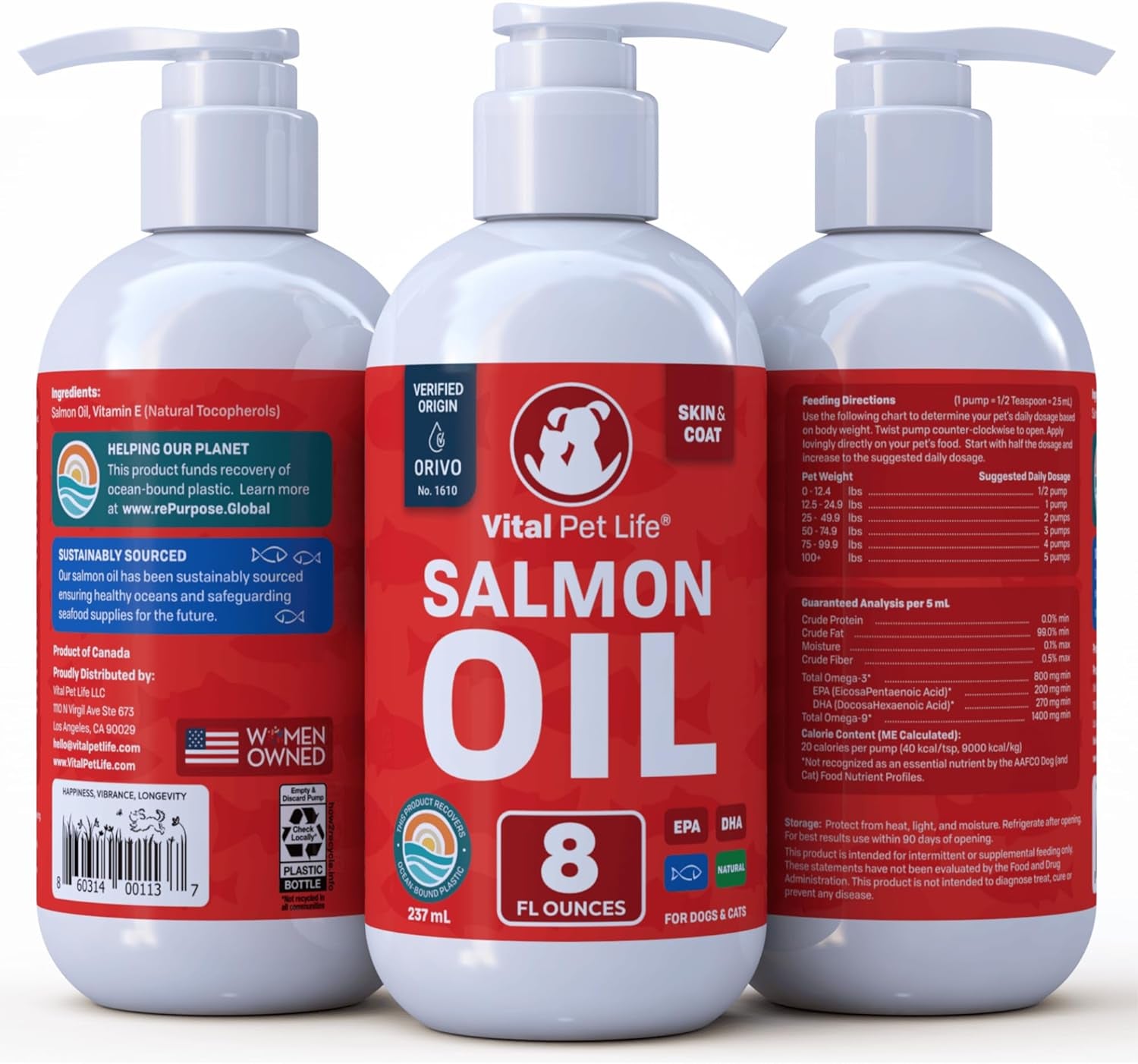 Salmon Oil for Dogs & Cats - Healthy Skin & Coat, Fish Oil, Omega 3 EPA DHA, Liquid Food Supplement for Pets, All Natural, Supports Joint & Bone Health, Natural Allergy & Inflammation Defense, 32 Oz