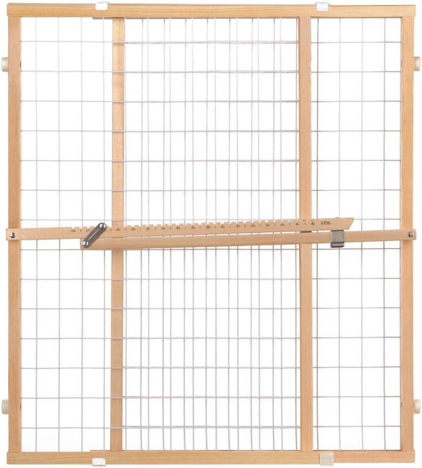 Toddleroo by North States Extra Wide Wire Mesh Wooden Baby Gate: 29.5"-50" Wide. Pressure Mounted Baby Gate for Doorway. (31" Tall, Sustainable Hardwood)