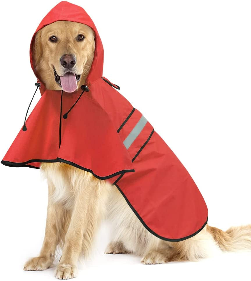 Waterproof Reflective Dog Raincoat - Adjustable Hooded Slicker Poncho Pet Rain Coat, Lightweight Dog Rain Jacket for Small to X- Large Dogs and Puppies (Red, Large)