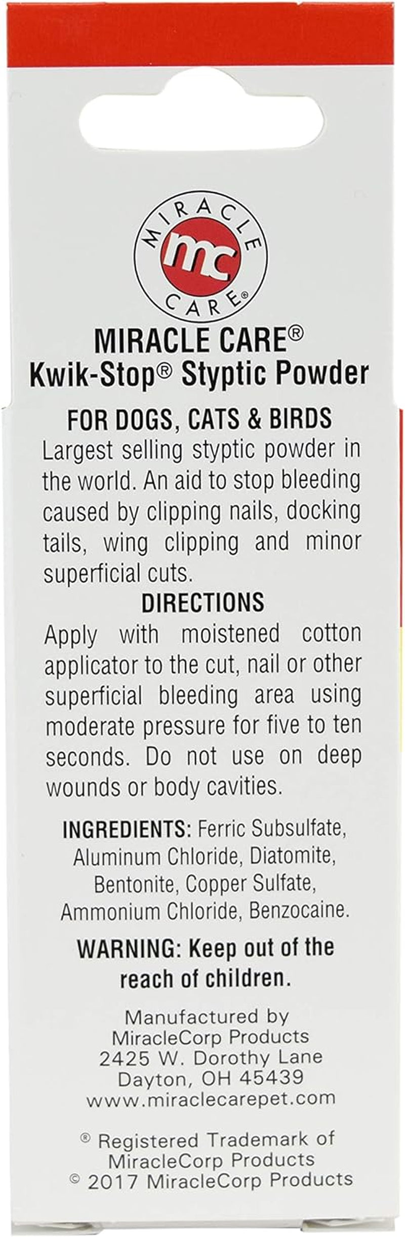 Kwik Stop Styptic Powder for Dogs, Cats, and Birds, Fast-Acting Blood Stop Powder for Pets, Quick Stop Bleeding Powder for Dog Nail Clipping, Minor Cuts, Grooming, 6.0 Oz.