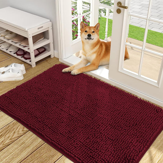 OLANLY Dog Door Mat for Muddy Paws, Absorbs Moisture and Dirt, Absorbent Non-Slip Washable Mat, Quick Dry Microfiber, Mud Mat for Dogs, Entry Indoor Door Mat for inside Floor(48X30 Inches, Burgundy)