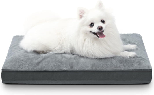 Dog Crate Bed Waterproof Deluxe Plush Dog Beds with Removable Washable Cover Anti-Slip Bottom Pet Sleeping Mattress for Large, Medium, Jumbo, Small Dogs, 29 X 18 Inch, Gray