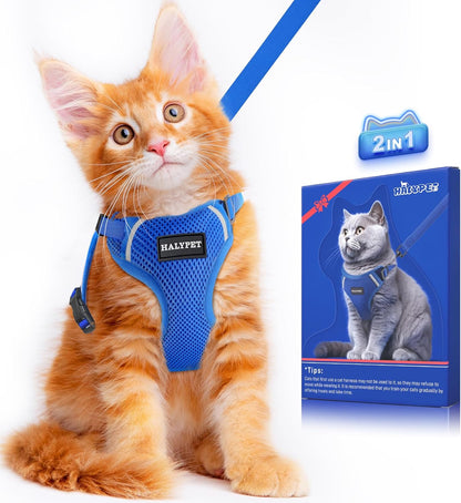 Cat Harness and Leash Set [ MAX Safety Third Generation ] Escape Proof Soft Adjustable Cat Leash Breathable Comfortable Vest Easy to Wear Kitten Harness for Outdoor Walking