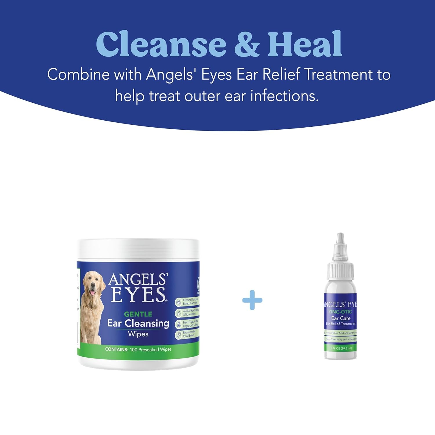 ANGELS' EYES Ear Cleansing Wipes for Dogs & Cats, Removes Dirt, Wax, Odor, Help Reduce Infections & Itching, No Artificial Colors or Fragrance, 100ct