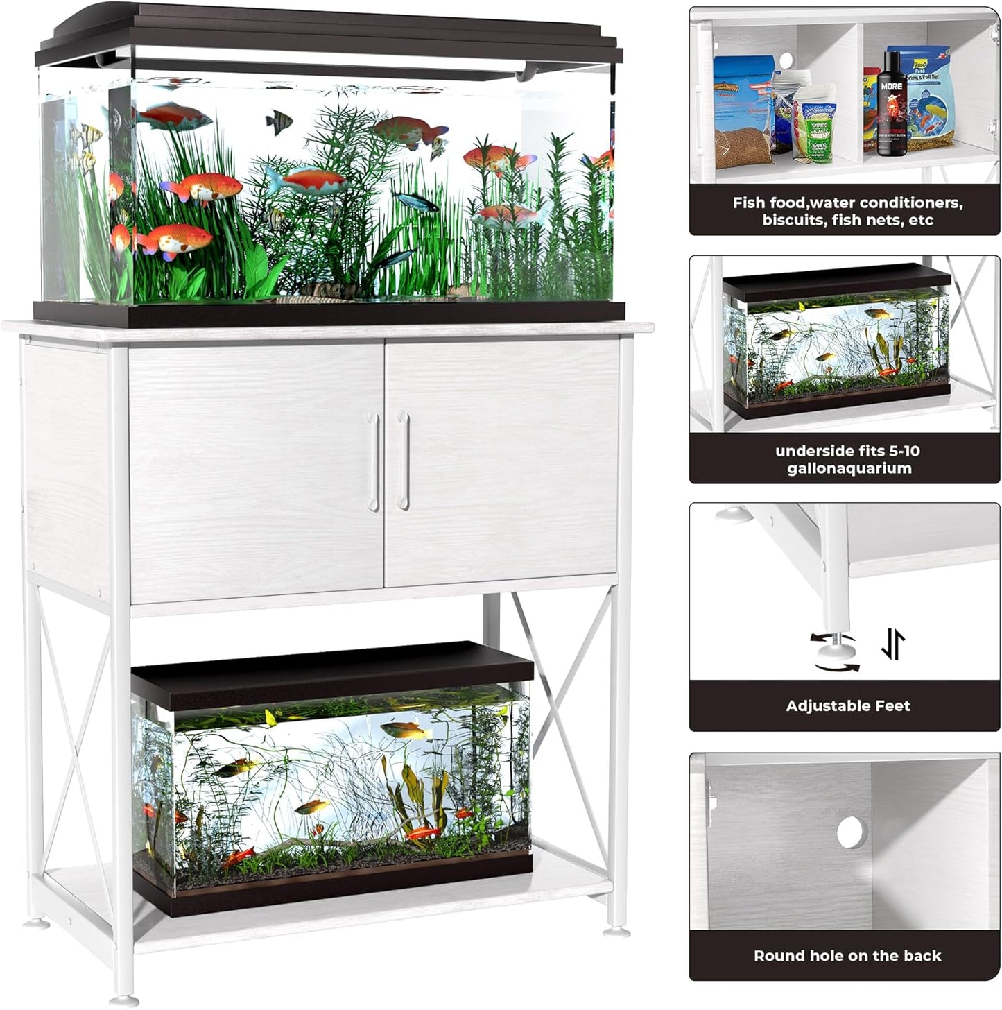 20-29 Gallon Aquarium Stand Metal Frame Fish Tank Stand with Cabinet Storage, for 20 Gallon Long Aquarium,30.7" L*16.5" W Tabletop,330LBS Capacity White PG01YGW