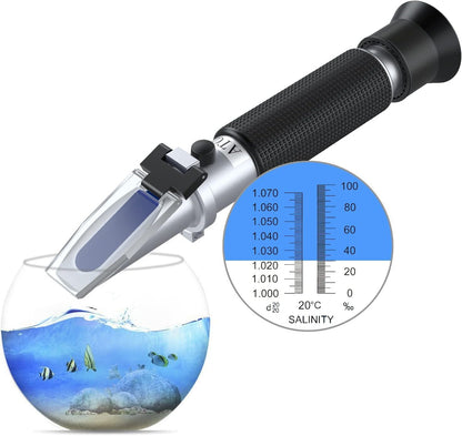 AUTOUTLET Salinity Refractometer Saltwater Aquarium for Seawater, Pool, Tank, Marine, Fishkeeping, 0-100PPT & 1.000-1.070 Salinity Tester with ATC Function Salinity Hydrometer Kit