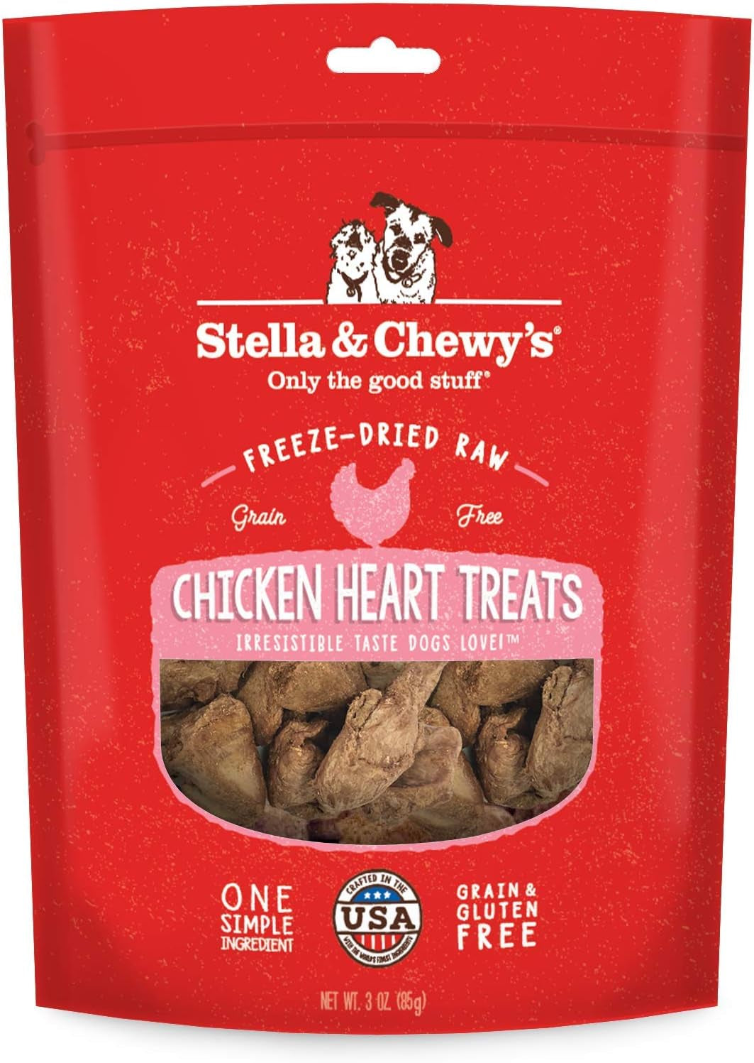 Stella & Chewy'S Freeze-Dried Raw Single Ingredient Chicken Hearts Dog Treats, 3 Oz. Bag