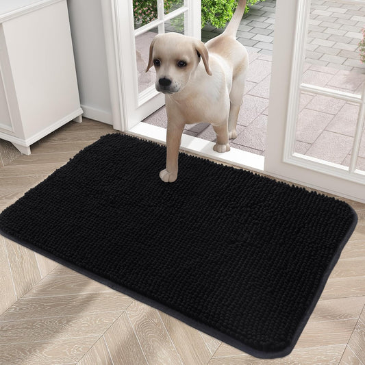 OLANLY Dog Door Mat for Muddy Paws, Absorbs Moisture and Dirt, Absorbent Non-Slip Washable Mat, Quick Dry Microfiber, Mud Mat for Dogs, Entry Indoor Door Mat for inside Floor(24X16 Inches, Black)