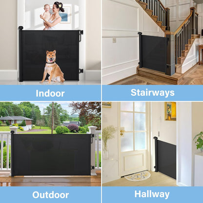 Retractable Baby Gates for Stairs, Probebi Retractable Dog Gate Indoor Extends to 72" Wide 34" Tall, Child Gates for Doorways, Stair Gate Use for Outdoor, Hallways, Doorways, Deck, Porch