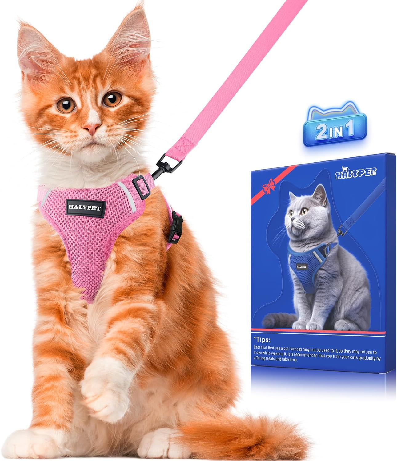 Cat Harness and Leash Set [ MAX Safety Third Generation ] Escape Proof Soft Adjustable Cat Leash Breathable Comfortable Vest Easy to Wear Kitten Harness for Outdoor Walking