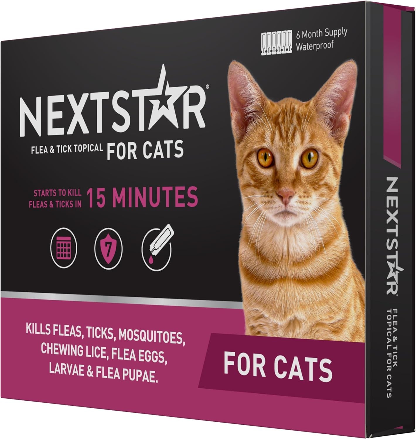 Flea and Tick Prevention for Cats, Repellent, and Control, Fast Acting Waterproof Topical Drops for Cats over 3.5 Lbs, 6 Month Dose