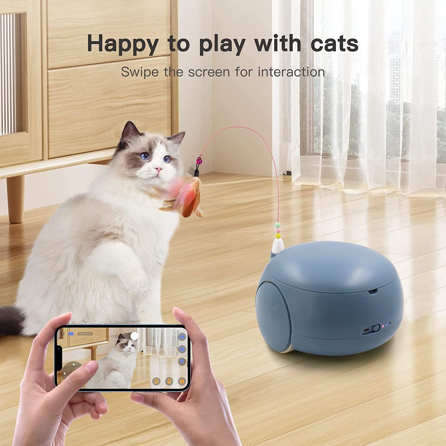 Pet Camera Treat Dispenser, Cat Dog Camera, Automatic Pet Feeder with App Remote Control, 2 Way Audio, 1080P HD Mobile Camera with Night Vision, Interactive Replaceable Cat Teaser