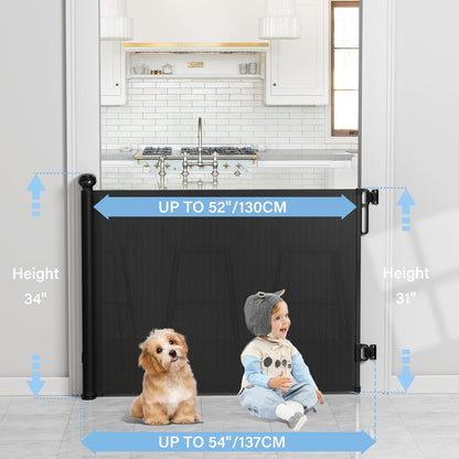 Retractable Baby Gates for Stairs No Drill, Probebi Retractable Dog Gate Indoor Extends to 54" Wide 34" Tall, Child Gates for Doorways, Stair Gate Use for Outdoor, Hallways, Doorways, Deck, Porch