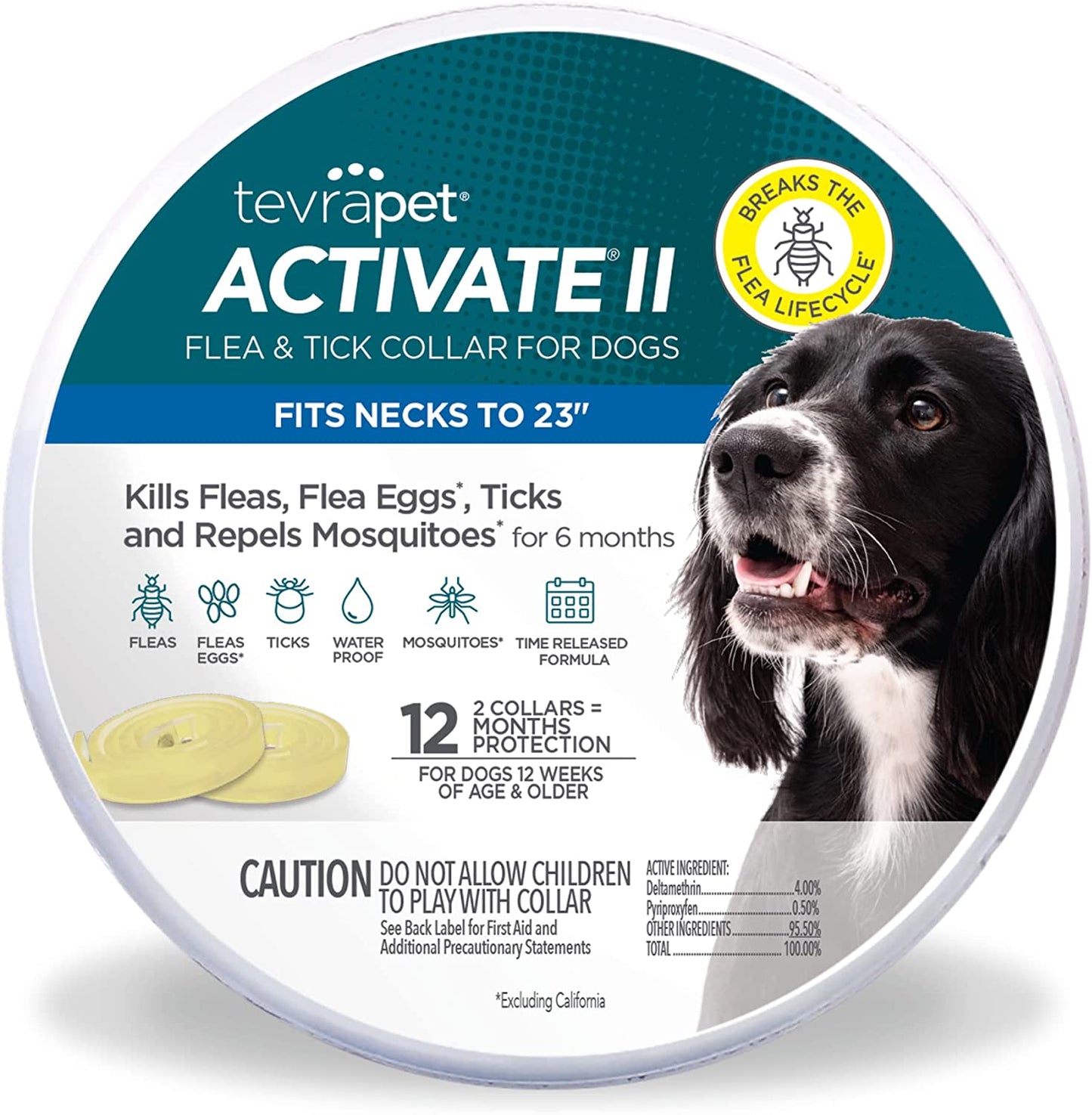 Tevrapet Activate II Flea and Tick Collar for Dogs, 12 Months Prevention, 2 Count, One Size Fits All