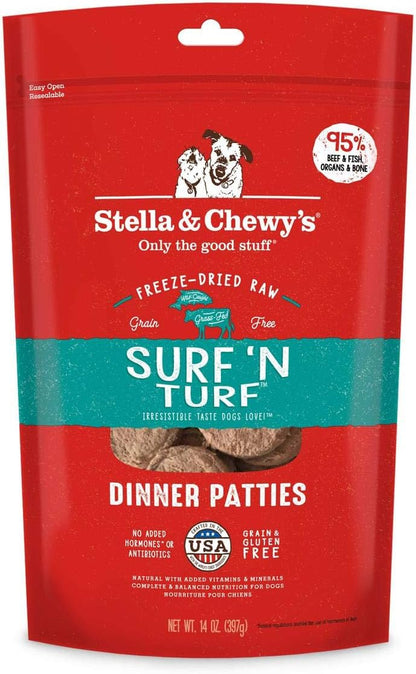 Stella & Chewy'S Freeze Dried Raw Dinner Patties – Grain Free Dog Food, Protein Rich Surf ‘N Turf Salmon & Beef Recipe – 14 Oz Bag