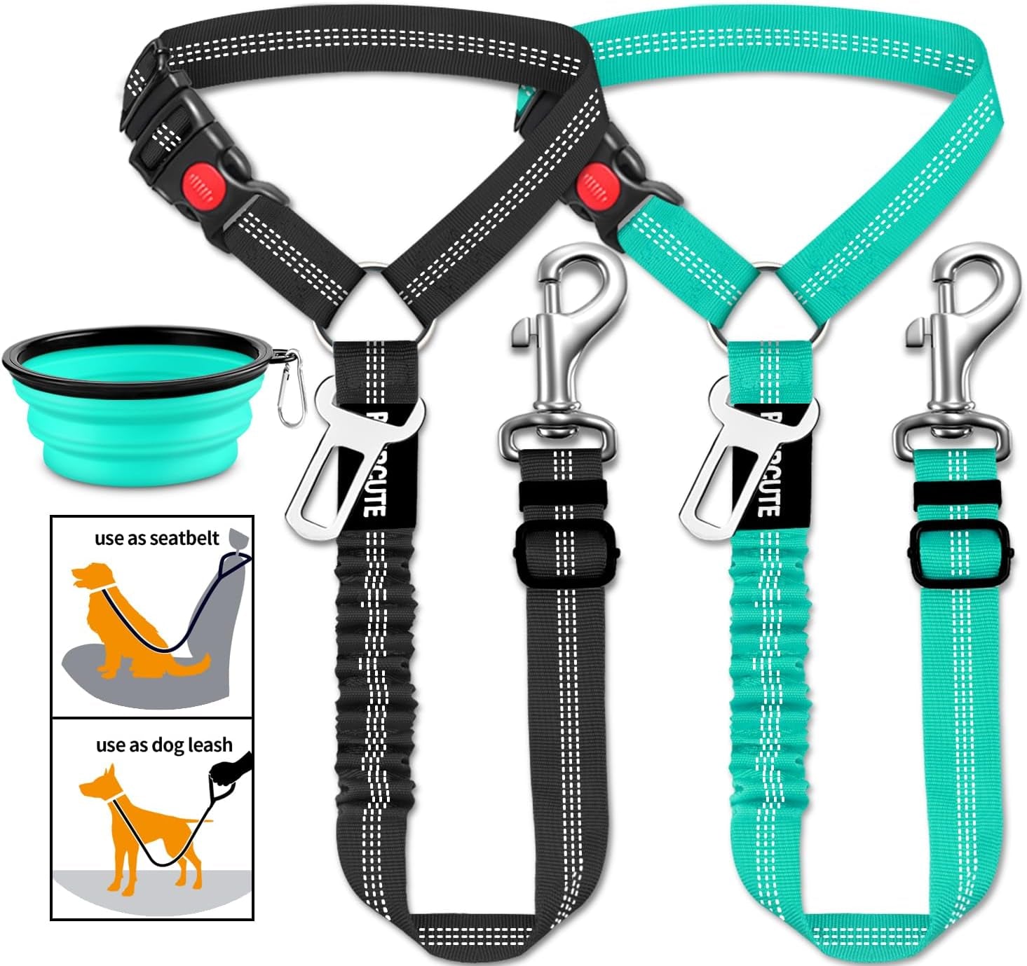 3 Piece Dog Car Seat Belt Set - Retractable Adjustable Pet Seatbelts for Vehicle Headrests - Heavy Duty, Elastic & Durable Car Harness for Dogs