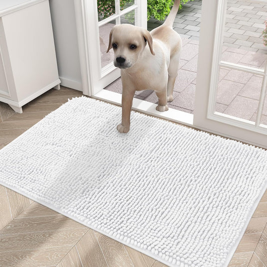 OLANLY Dog Door Mat for Muddy Paws, Absorbs Moisture and Dirt, Non-Slip Washable Mat, Quick Dry Microfiber, Mud Mat for Dogs, Entry Indoor Door Mat for inside Floor(30X20 Inches, White)