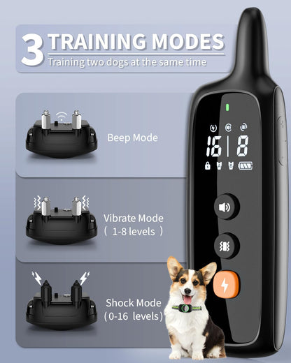 Dog Shock Collar for 2 Dogs, Dog Training Collar with Remote for Large Medium Small Dogs, Rechargeable E-Collar Waterproof Collars with 3 Training Modes, Range up to 3300Ft-Grey