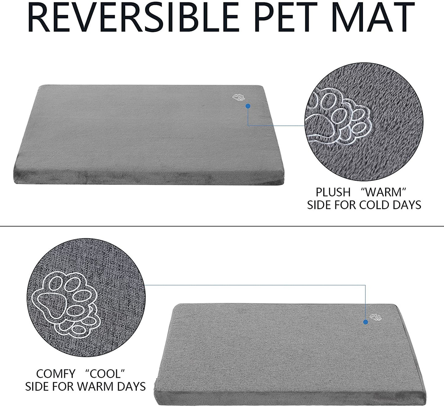 EMPSIGN Stylish Dog Bed Mat Dog Crate Pad Mattress Reversible (Cool & Warm), Water Proof Linings, Removable Machine Washable Cover, Firm Support Small to XX Large Dogs, Grey,Xl(41''''*28''''*3'''')