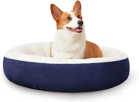 Love'S Cabin round Donut Cat and Dog Cushion Bed, 25In Pet Bed for Small or Medium Dogs, Anti-Slip & Water-Resistant Bottom, Soft Durable Fabric Pet Beds, Washable Calming Cat & Dog Bed Navy