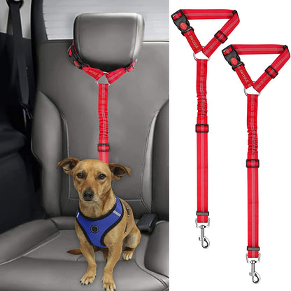 BWOGUE 2 Packs Dog Cat Safety Seat Belt Strap Car Headrest Restraint Adjustable Nylon Fabric Dog Restraints Vehicle Seatbelts Harness