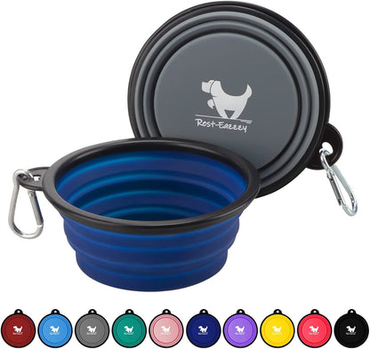 Rest-Eazzzy Large Collapsible Dog Bowls 1000 Ml, 2-Pack Dog Portable Water Bowl for Dogs Cats Pet Foldable Feeding Watering Dish for Traveling Camping Walking with 2 Carabiners, BPA Free