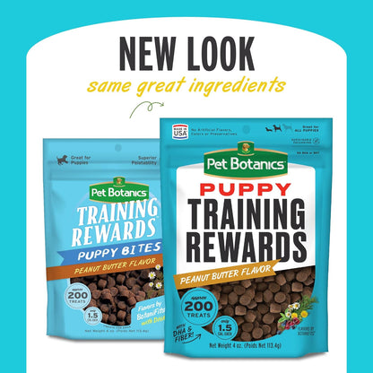 Pet Botanics 4 oz. Pouch Training Rewards Puppy Bites Soft & Chewy, Peanut Butter Flavor, with 200 Treats Per Bag, The Choice of Top Trainers