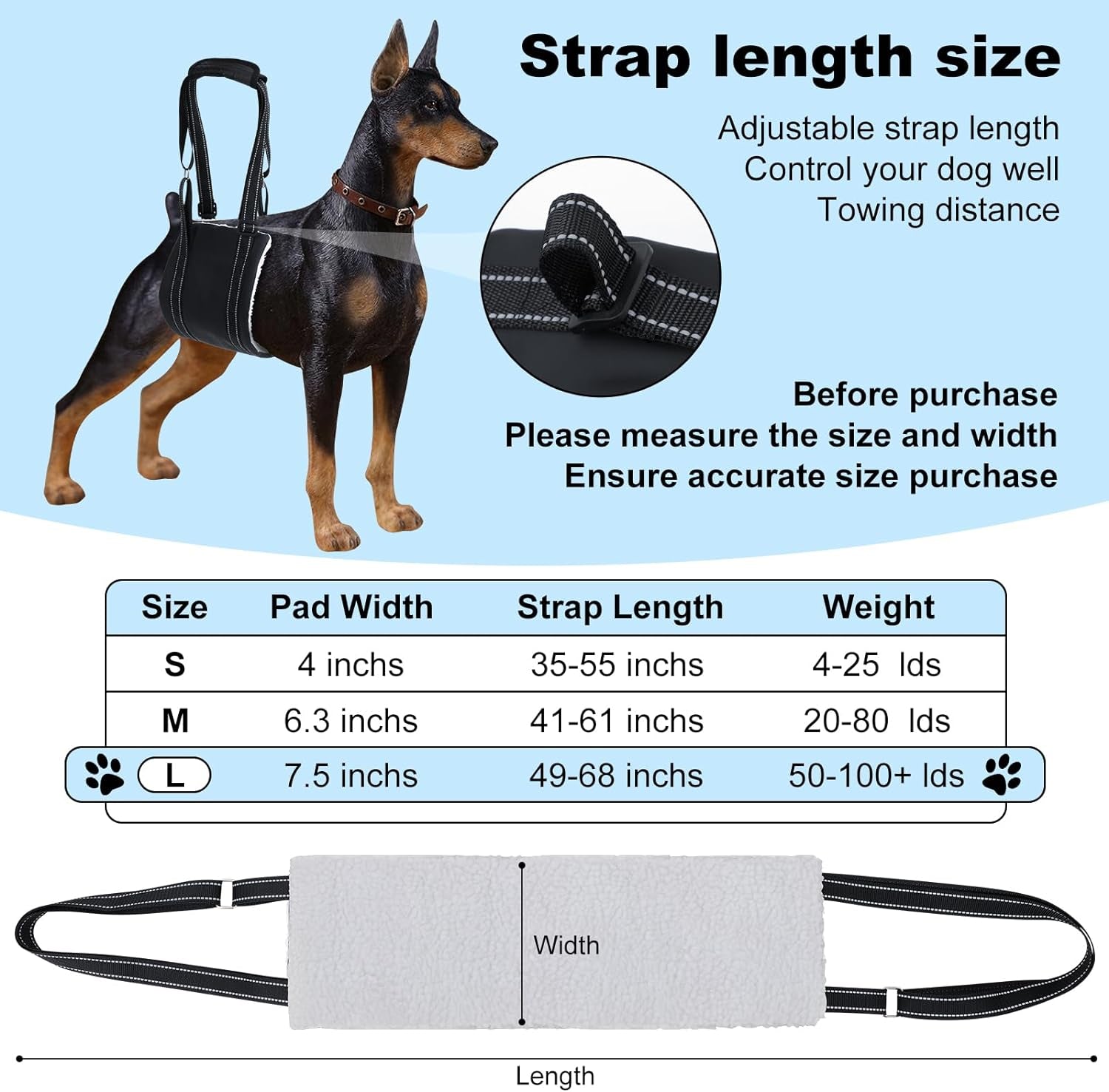 Dog Sling for Back Legs, Dog Sling for Large Dogs Hind Leg Support Adjustable Dog Sling, Dog Support K9 Dog Lift Harness, Helps Senior Dog, Lnjured, after ACL Surgery Rehabilitation (Medium)