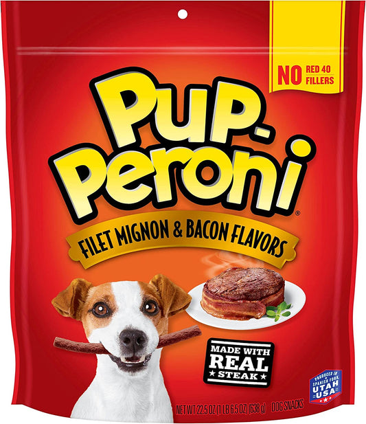 Pup-Peroni Dog Treats, Filet Mignon & Bacon Flavors, 22.5 Ounce, Made with Real Steak, No Red 40 or Fillers