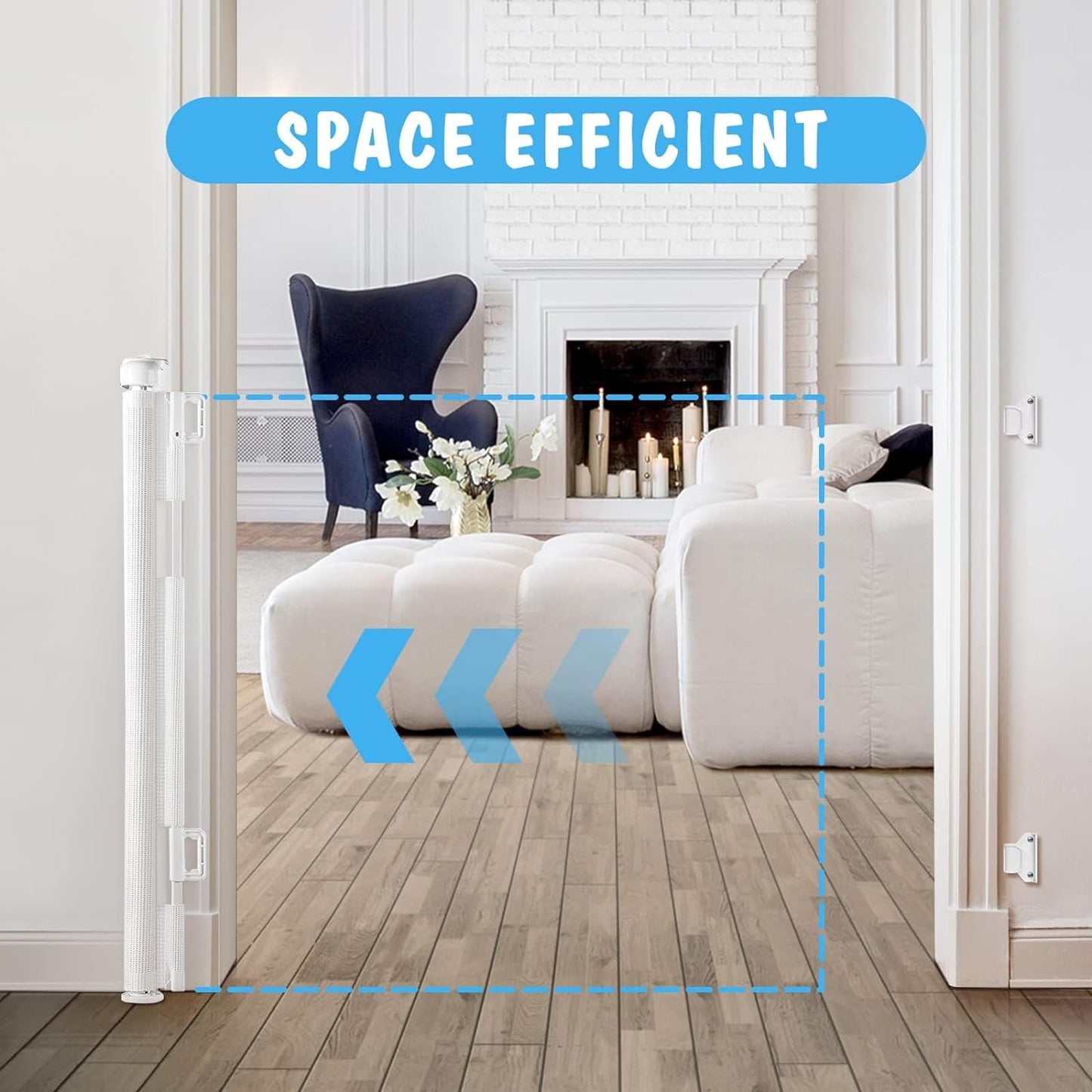 Cumbor Retractable Baby Gates for Stairs 33" Tall, Extends to 76", Extra Wide Mesh Dog Gates for the House, Long Baby Safety Gates for Doorways, Hallways, Porch, Indoor/Outdoor Pet & Child Gate(White)