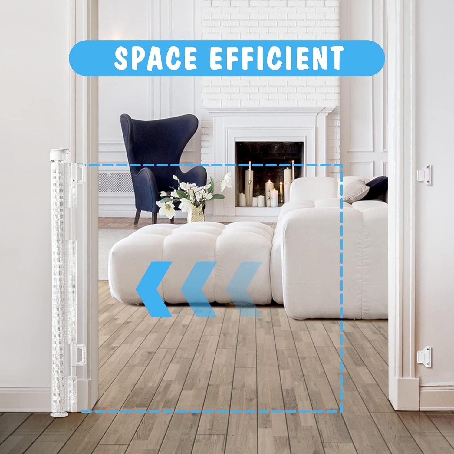 Cumbor Retractable Baby Gates for Stairs 33" Tall, Extends to 76", Extra Wide Mesh Dog Gates for the House, Long Baby Safety Gates for Doorways, Hallways, Porch, Indoor/Outdoor Pet & Child Gate(White)