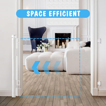 Cumbor Retractable Baby Gates for Stairs 33" Tall, Extends to 76", Extra Wide Mesh Dog Gates for the House, Long Baby Safety Gates for Doorways, Hallways, Porch, Indoor/Outdoor Pet & Child Gate(White)