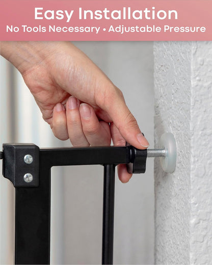 Innotruth 28.9-42.1" Wide Baby Gate for Stairs, 30" Tall Dog Gates for Doorways Expandable One-Hand Open, Easy Walk through Dual Lock Metal Pet Gates for Dogs, Black-Family & Mom'S Choice Award Winner