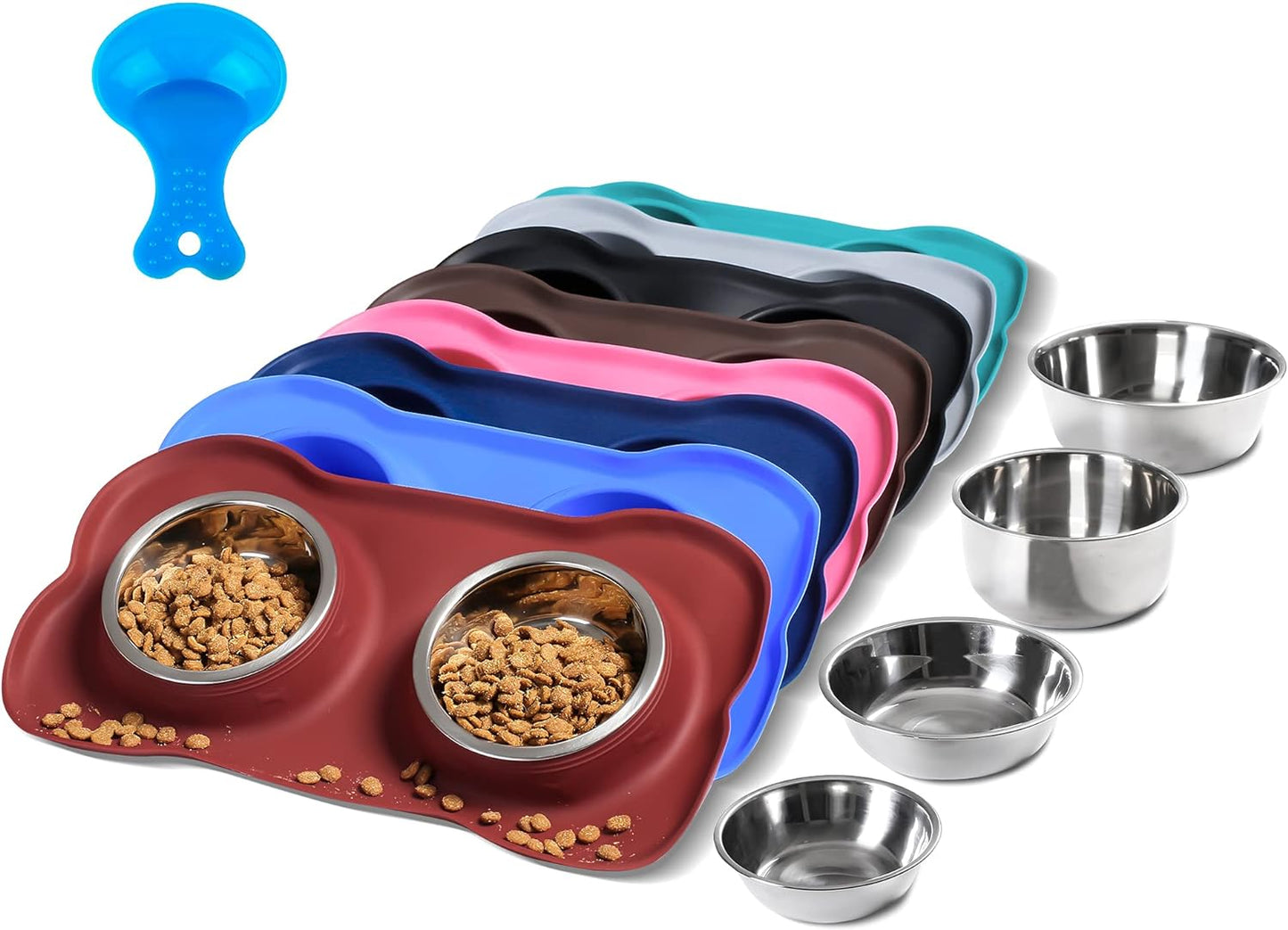 Hubulk Pet Dog Bowls 2 Stainless Steel Dog Bowl with No Spill Non-Skid Silicone Mat + Pet Food Scoop Water and Food Feeder Bowls for Feeding Small Medium Large Dogs Cats Puppies (Large, Burgundy)