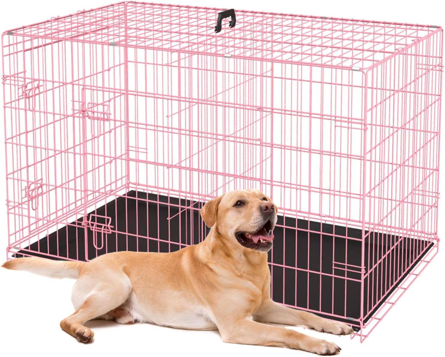 Bestpet 24,30,36,42,48 Inch Dog Crates for Large Dogs Folding Mental Wire Crates Dog Kennels Outdoor and Indoor Pet Dog Cage Crate with Double-Door,Divider Panel, Removable Tray (Pink, 36")