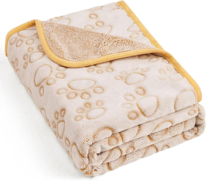 Stuffed Premium Soft Dog Blanket, with Flannel Beige Cute Paw Print, 32 * 40 Inches, Cat Blanket Puppy Supplies Dog Products Stuff Essentials