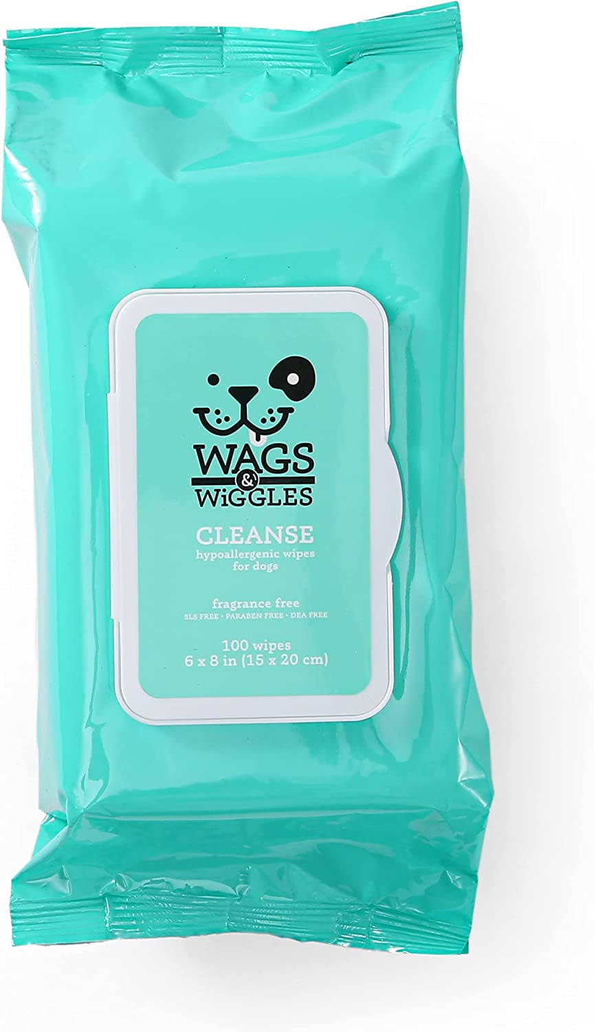 Wags & Wiggles Cleanse Hypoallergenic Wipes 100Ct | Hypoallergenic Dog Wips 100 Count Package, Fragrance Free | Waterless Bathing to Keep Pets with Sensitive Skin Clean (FF22031)