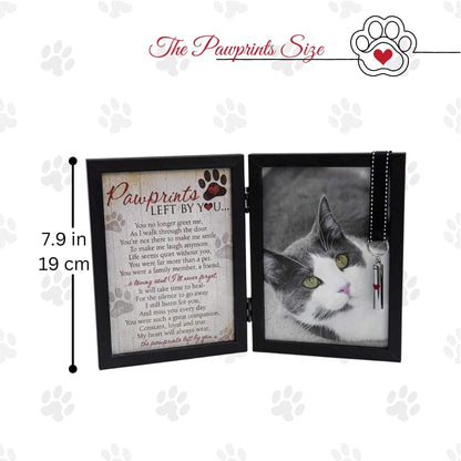 Pawprints Pet Memorial 5" X 7" Frame for Cats with Pawprints Left by You Poem (Frame with Ash Vial) - Beautiful Sympathy Gift to Remember a Beloved Cat - Pet Loss/Bereavement